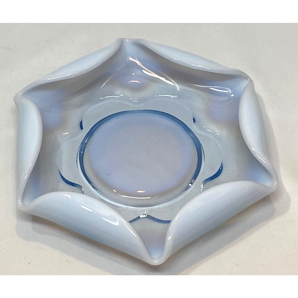 Vintage Duncan Miller Canterbury Clear to Blue Opalescent 7.5” Crimped Bowl